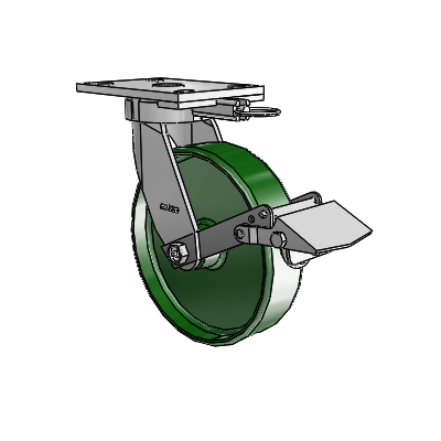 6 Series Kingpinless Casters Top Plate Swivel Caster with 8 x 2 Cast Iron Wheel and Tread Lock Brake